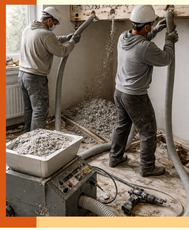 Заполнение пустот перекрытий пеной и наполнителями в изобильном